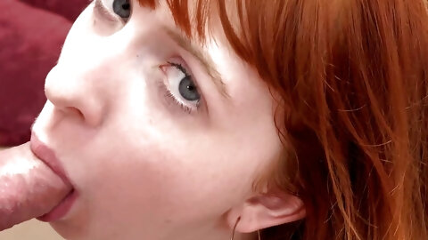 Skinny Ginger Hannah Grace Deepthroats Logan's Hard Cock!
