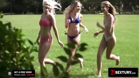 Blonde Beauties Enjoy Fucking And Pussy Play Outside With Tiffany Tatum, Mona Blue And Marilyn Sugar