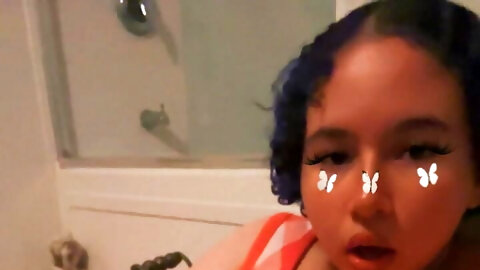 Chubby Egirl slut fucks herself with a hairbrush